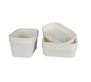 OEM方形矩形牛皮纸碗，用于食品包装汤沙拉盒一次性碗，带盖盖