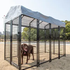 大型犬小屋犬小屋ケージ溶接ワイヤーペットプレイペンUV保護防水カバー金属と屋根屋外ヘビーデューティー