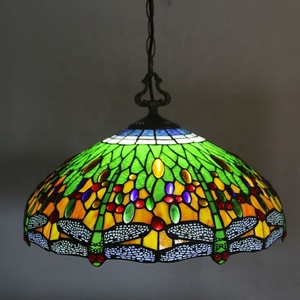 LongHuiJing Multicoloured Scarlet Tiffany-Style Stained Glass LED 3 <b>Light</b> Dragonfly Hanging Pendant Lamp 18" Shade 360 Beam - Product Image 1