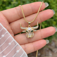 Kalung Kepala Sapi Berlapis Tembaga Warna Emas 18k dengan Zirkon, Gaya Minimalis Klasik, Hadiah untuk Dipakai Sehari-hari