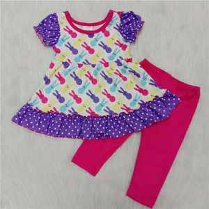 Top Corto con Estampado de Leopardo y Conejo de Pascua, Pantalones Acampanados, Venta al por Mayor, RTS, Sin Pedido Mínimo, Ropa para Bebés Niñas, Ropa Infantil - Product Image 6