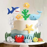Ensemble de décoration de gâteau sur le thème des animaux marins : Requin, Crabe, Baleine, Tortue, Poisson-bouffant, Corail, Étoile de mer, Bulle sous la mer – Fournitures d'anniversaire