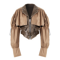 New Fashion Motorrad Herbst Winter Damen Patchwork Faux Pu Leder Korsett Stil kurze kurze Jacken Damen mantel Jacken