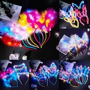 ไฟ LED คาดศีรษะหูกระต่ายเรืองแสงมีหูแมวอุปกรณ์เสริมสำหรับปาร์ตี้ฮาโลวีนเทศกาลคริสต์มาสไฟคาดศีรษะ LED สำหรับผู้หญิงและเด็กผู้หญิง