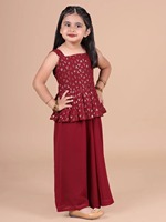 Ensemble haut sans manches à volants orné de paillettes marron pour filles avec pantalon palazzo, vêtements de fête et de cérémonie pour enfants