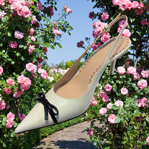 Summer Bow Knot One Word Buckle Satin Low Heel Sport Shoes White Pointed Toe Sexy for Office Dates Fashionable Women Style - Product Image 1