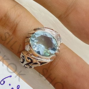 Hot Sale 925 Sterling Silver Sky Oval Cut Blue Topaz <b>Ring</b> Exquisite Handcrafted Blue Gemstone Fine <b>Ring</b> for Wedding and Party - Product Image 2