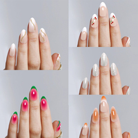 Nailway Faux Ongles à Coller en Acrylique, Longueur Moyenne, 24 Pièces, Rose Foncé avec Pointe Verte, pour l'Été, Vente en Gros, Forme Amande, Design pour Doigts