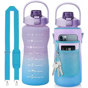 Botella de agua de plástico con soporte para teléfono Transporte grande 2l Buen deporte Soporte de neopreno Manga Soporte para botella de agua con correa