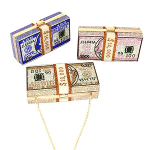Dollar Geld Schoudertas Voor Vrouwen Luxe Mini Doos Portemonnees Handtassen Strass Avond Koppelingen Nieuwe Etentje Mode Tassen