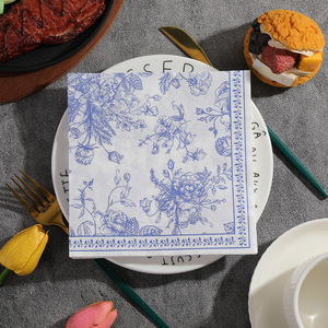 Cross-border exclusive factory direct sales of blue and white porcelain party supplies printed napkins, colored printed napkins. - Product Image 1