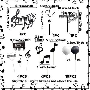 Ensemble de décorations de gâteau sur le thème de la musique monochrome avec notes, touches de piano et boules pour les fêtes d'<span class=keywords><strong>anniversaire</strong></span> sur le thème du rock and roll - Product Image 2