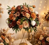 Centre de table vintage personnalisé, style rétro, avec boule florale, ensemble de fleurs en soie au toucher réel pour la décoration de table et d'allée de mariage vintage