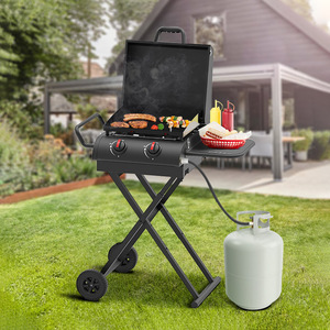 Foldable Portable Gas Grill 30cm X-Frame Design Outdoor <b>Camping</b> BBQ With Wheels And Side <b>Shelf</b> For Picnic Use - Product Image 2