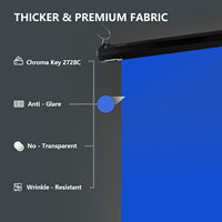 RAUBAY Layar Latar Belakang Motorized Pull Blue Screen 78.7" X 86.6" Dapat Dilipat, Pemasangan di Dinding, Poliester, Profesional untuk Produksi Konten