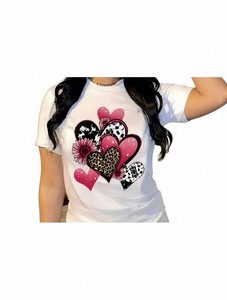 T-Shirt Casual da Donna con Stampa a Cuore, Manica Corta, Collo Tondo, 100% Cotone Jersey, Comoda, Stile Primavera-Estate - Product Image 1