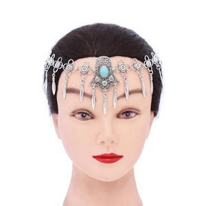 Tocado bohemio Vintage para mujer, joyería étnica para el cabello de kazajos asiáticos turcos con cadenas de borlas de Metal y Diadema Maang Tikka - Product Image 3