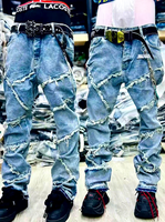 Jean en denim délavé léger à deux tons et patchwork pour homme, coupe droite, taille haute, en molleton, style streetwear décontracté pour un look urbain