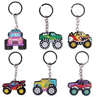 Porte-clés personnalisé pour fête sur le thème des camions, fournitures pour fête d'anniversaire Monster Truck, porte-clés en silicone, décorations et cadeaux pour fête sur le thème des voitures et des camions
