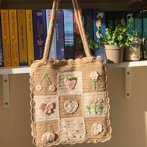 Bolso de hombro de <span class=keywords><strong>invierno</strong></span> con flores de <span class=keywords><strong>ganchillo</strong></span> bonitas personalizadas, <span class=keywords><strong>bolsos</strong></span> de playa, bolso de mano de punto grande hecho a mano de lujo con forro interior y broche - Product Image 6