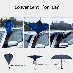 Parapluie inversé durable et imperméable de 23 pouces, design droit 8K, peinture florale personnalisée, forme en C, cadeaux d'affaires, manuel - Product Image 2