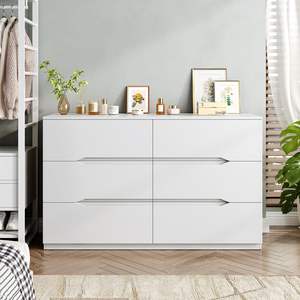 <span class=keywords><strong>Commode</strong></span> moderne en bois à 6 tiroirs avec poignées rainurées, design élégant pour chambre et salon, <span class=keywords><strong>meuble</strong></span> de rangement gain de place - Product Image 1