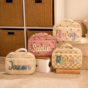 <b>Etsy</b> Personalized Chunky-Knit Hand-Embroidered Semicircle Strawberry Lunch Bag Stylish Womens Handheld Work Box Pouch Everyday - Product Image 4