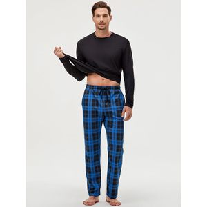 <b>Men's</b> <b>Pajamas</b> <b>Set</b> 2 Piece Long Sleeve T-Shirt Plaid Pants With Pocket Soft Flannel Sleepwear - Product Image 3