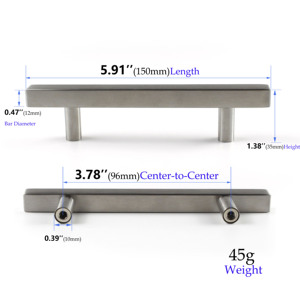 Custom Modern Silver Stainless Steel Square T-Bar Cabinet Handles for Kitchen &amp; Hotel Use Furniture Cabinet <strong>Door</strong> Drawer Handle - Product Image 3
