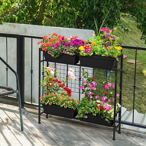 Jardinière sur pied d'extérieur à 2 niveaux, lit de culture surélevé en métal noir pour légumes, fleurs, herbes - Product Image 4