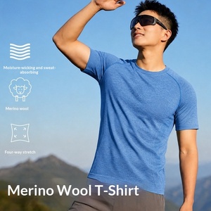 Maglietta a Maniche Corte in Lana Merino Personalizzata per <span class=keywords><strong>Uomo</strong></span>, Traspirante e ad Asciugatura Rapida, per Escursionismo e Attività all'Aperto - Product Image 2