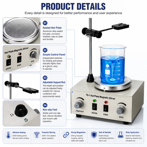 Placa de Calentamiento Magnética de Laboratorio Nathi Reliable de 250W, 2400 rpm, Mesa de Trabajo de 125 mm, Mezclador Magnético de 1L, 0-99.9C, Pantalla Gráfica - Product Image 3