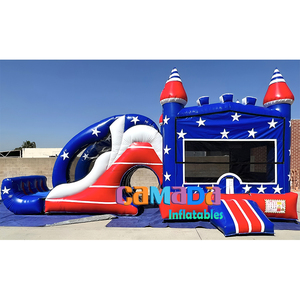 Structure gonflable d'extérieur avec toboggan aquatique et piscine, thème drapeau américain, pour enfants, avec souffleur - Product Image 1