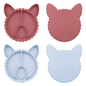 Assiette à dîner et bol d'alimentation pour bébé et enfant en silicone écologique, design animal de dessin animé, avec compartiments, sans BPA, antidérapant, facile à nettoyer - Product Image 1