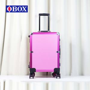Valise à maquillage Obox grande capacité, portable, avec roulettes pivotantes, couleur rose rouge unie, fermeture à cadenas, boîte de rangement cosmétique - Product Image 4