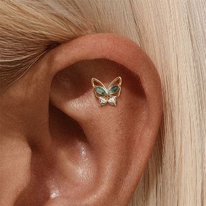 Pendientes de Plata de Ley 925 con Borla de Mariposa de Ágata Musgosa Natural de 1.2x6mm y Parte Trasera Plana para Piercing de Cartílago y Nariz - Product Image 4
