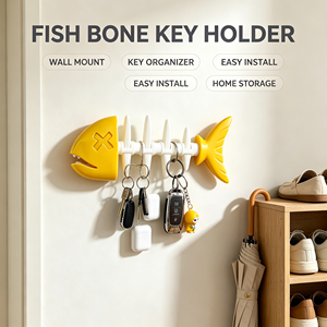 Fish Bone <b>Key</b> <b>Holder</b> <b>Wall</b> Mounted <b>Key</b> Organizer No Drill Hanging Hook for Entrance Bedroom Home Storage Decor - Product Image 2
