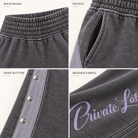 Pantalon large vintage personnalisé pour femme, taille haute élastique, boutons-pression latéraux, imprimé lettres, style streetwear