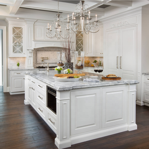 Canada Various <strong>Millwork</strong> Modern White Solid Wood Kitchen With Large Quartz Island Customized Kitchen <strong>Cabinet</strong> - Product Image 1