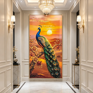 Factory Wholesale Custom Modern Bohemian Peacock Wall Art UV <b>Frame</b> Animals Crystal Porcelain <b>painting</b> Print LED Home Decor - Product Image 6