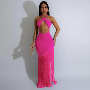 Vestidos Sexys Ajustados de Verano 2026, Estilo <span class=keywords><strong>Boutique</strong></span>, sin Tirantes, con Flecos, Largos - Product Image 4