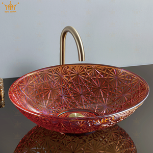 Modern Design <strong>Gold</strong>-E Edge Mounted Glass Bathroom Vanity Basin <strong>Crystal</strong> Wash Basin Diamond Pattern Polished Processed for Washroom - Product Image 3