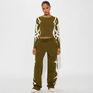 Ensemble haut et <span class=keywords><strong>pantalon</strong></span> pour <span class=keywords><strong>femme</strong></span>, col rond, imprimé, avec cordon de serrage, <span class=keywords><strong>pantalon</strong></span> ample à taille haute avec cordon de serrage, pour l'automne/hiver - Product Image 2