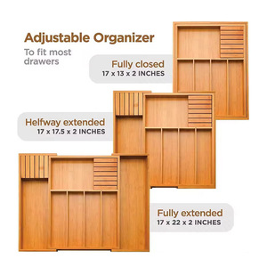 Divisorio Espandibile in Legno di Bambù per Posate, Organizzatore Regolabile per <span class=keywords><strong>Cassetti</strong></span> da Cucina, Vassoio Portaposate in Legno di Bambù Naturale - Product Image 5