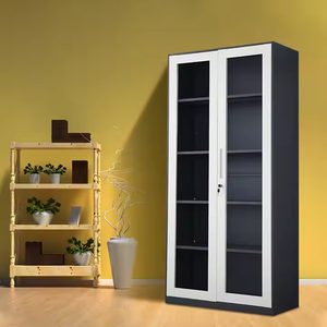 Archivador de puerta de vidrio doble de cinco capas con diseño de acero con cerradura de llave para el hogar, la Oficina, el hospital y la escuela - Product Image 1