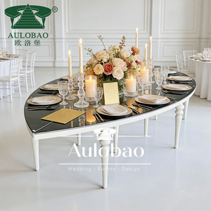 Juego de Mesa de Comedor de Lujo con Cubierta de Vidrio en Forma de Ojo y Acero Inoxidable Dorado para Salón de Banquetes - Product Image 3