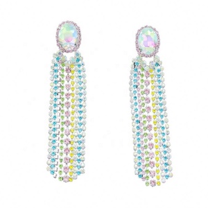 European American Color Rhinestone Tassel Long Earrings for Women New Design Exaggerated <b>Diamond</b>-Studded Ball-shaped <b>Wedding</b> - Product Image 5