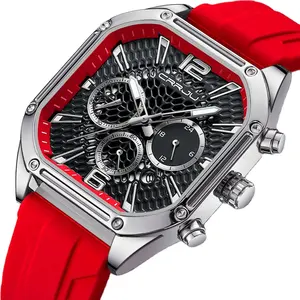 CRRJU 2311 Uhr für Herren 43 mm Vierkant Ziffernblatt Chronograph Silikonband Quarzuhren Herrenmode Sport Armbanduhren Herrenuhr