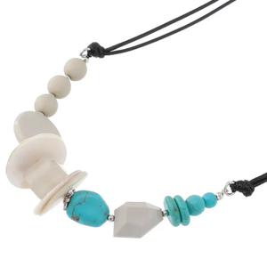 Turquoise & Resin Beaded <b>Necklace</b>, Adjustable Leather Cord <b>Statement</b> <b>Necklace</b> for Women - Product Image 3