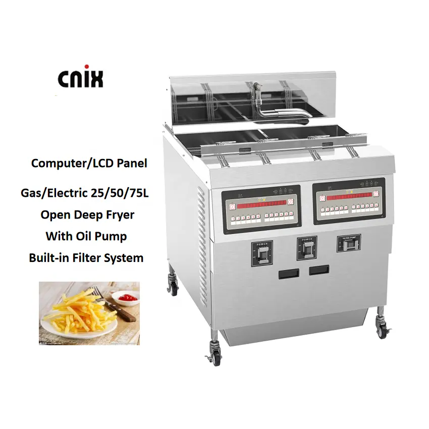 CNIX Öffnen 25L 50L 75L Elektrische & Gas Französisch Chips Schnelle Lebensmittel Friteuse Mit Öl Pumpe Huhn Donut Kommerziellen küche Ausrüstung